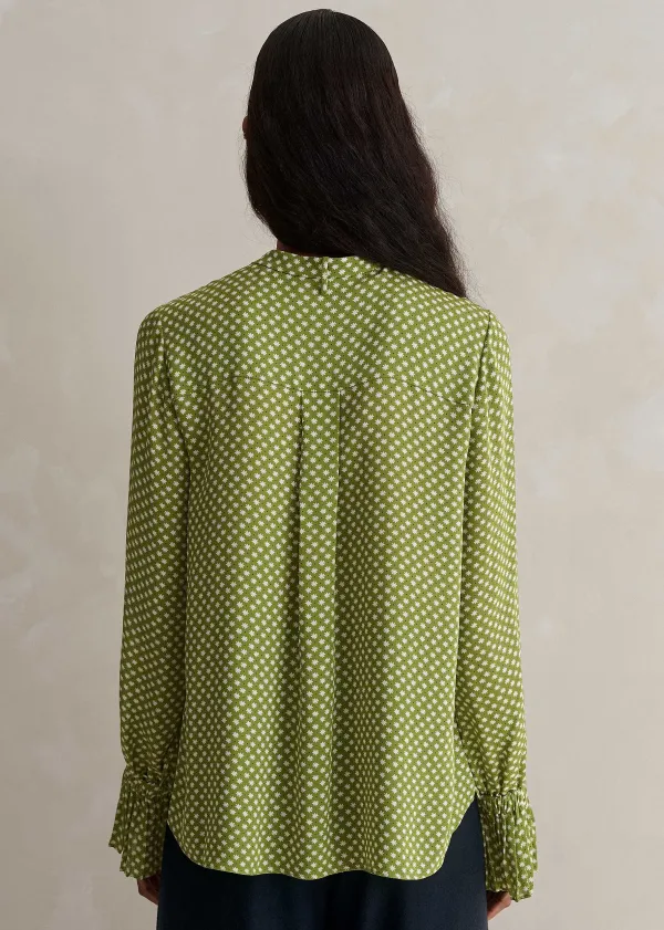 Clearance ME+EM Silk Daisy Flower Print Top + Scarf Black/Bright Olive/Soft White