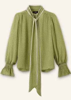 Clearance ME+EM Silk Daisy Flower Print Top + Scarf Black/Bright Olive/Soft White
