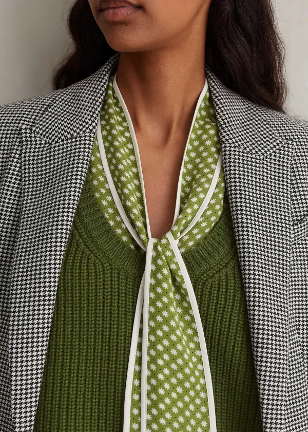 Clearance ME+EM Silk Daisy Flower Print Top + Scarf Black/Bright Olive/Soft White