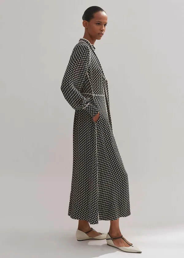 Clearance ME+EM Silk Daisy Polka Dot Print Maxi Dress Black/Cream/Pink