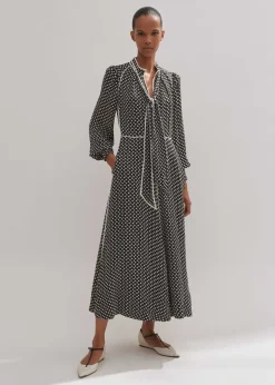Clearance ME+EM Silk Daisy Polka Dot Print Maxi Dress Black/Cream/Pink