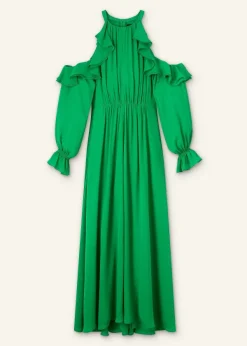 Best ME+EM Silk Exposed Shoulder Maxi Dress + Belt Spring Green