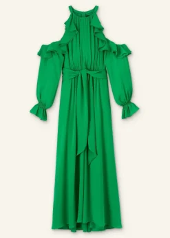 Best ME+EM Silk Exposed Shoulder Maxi Dress + Belt Spring Green