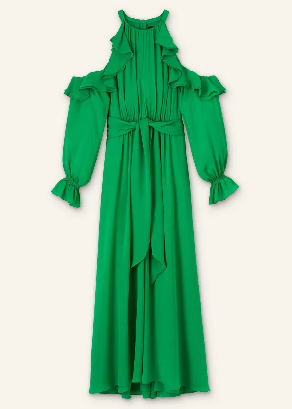 Best ME+EM Silk Exposed Shoulder Maxi Dress + Belt Spring Green