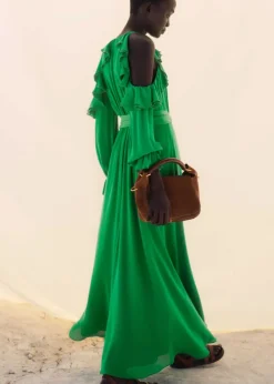 Best ME+EM Silk Exposed Shoulder Maxi Dress + Belt Spring Green