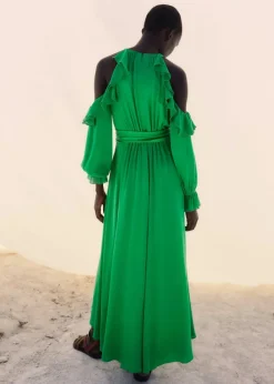 Best ME+EM Silk Exposed Shoulder Maxi Dress + Belt Spring Green