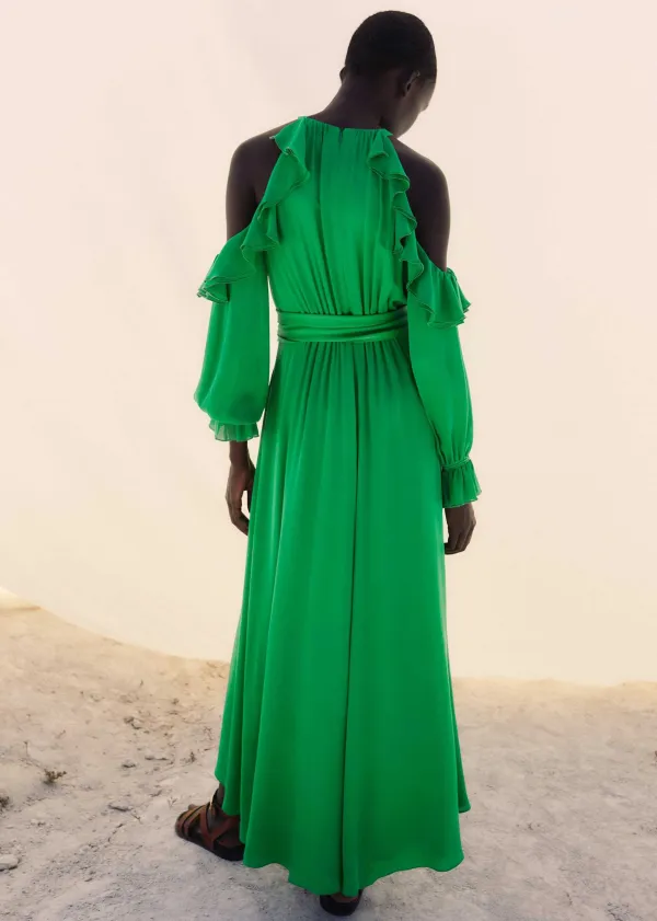 Best ME+EM Silk Exposed Shoulder Maxi Dress + Belt Spring Green