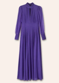 New ME+EM Silk Full-Length Dress With Corsage + Belt Winter Lilac