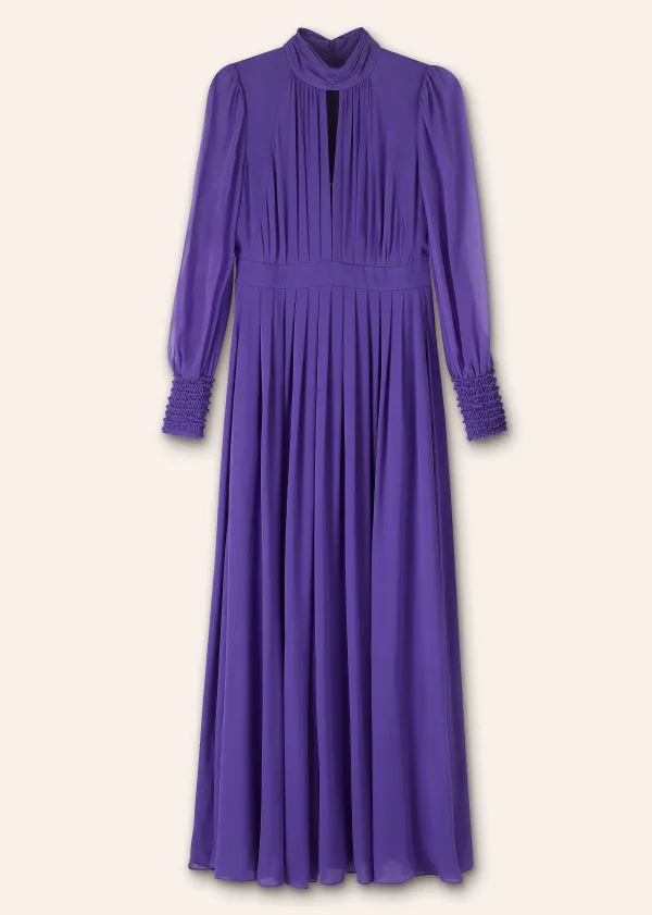 New ME+EM Silk Full-Length Dress With Corsage + Belt Winter Lilac