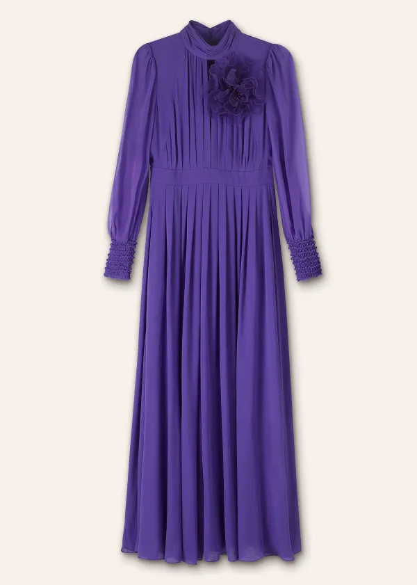 New ME+EM Silk Full-Length Dress With Corsage + Belt Winter Lilac
