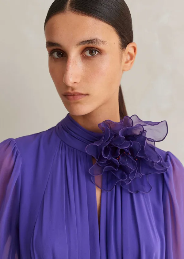 New ME+EM Silk Full-Length Dress With Corsage + Belt Winter Lilac