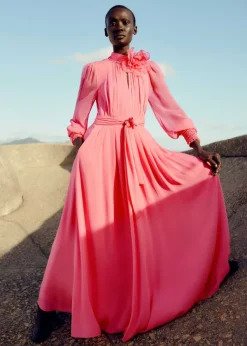 Online ME+EM Silk Full-Length Dress With Corsage + Belt Perfect Pink