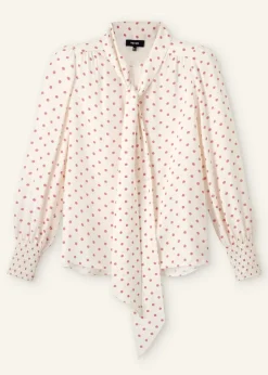 Discount ME+EM Silk Halo Spot Print Pussybow Blouse Light Cream/Pink/Sand