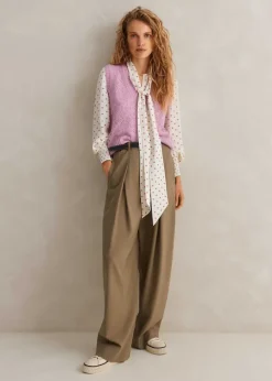 Discount ME+EM Silk Halo Spot Print Pussybow Blouse Light Cream/Pink/Sand