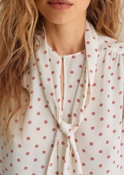 Discount ME+EM Silk Halo Spot Print Pussybow Blouse Light Cream/Pink/Sand