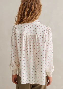Discount ME+EM Silk Halo Spot Print Pussybow Blouse Light Cream/Pink/Sand