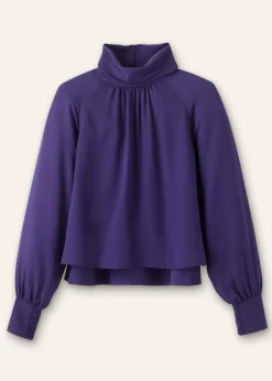 Outlet ME+EM Silk High Neck Raglan Sleeve Top Blueberry