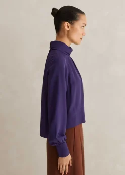 Outlet ME+EM Silk High Neck Raglan Sleeve Top Blueberry