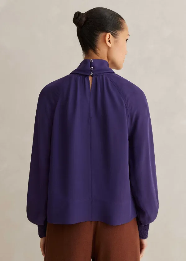 Outlet ME+EM Silk High Neck Raglan Sleeve Top Blueberry
