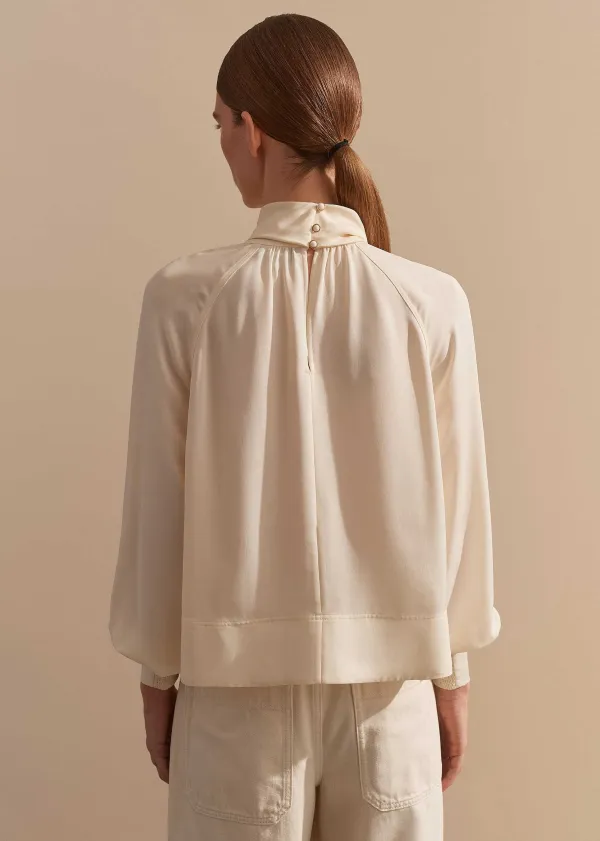 Sale ME+EM Silk High Neck Raglan Sleeve Top Cream