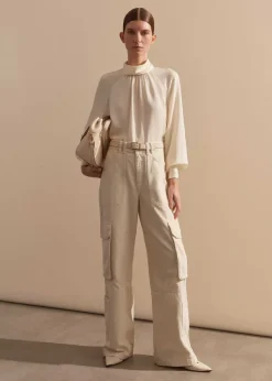 Sale ME+EM Silk High Neck Raglan Sleeve Top Cream