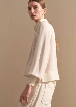 Sale ME+EM Silk High Neck Raglan Sleeve Top Cream