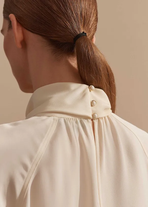 Sale ME+EM Silk High Neck Raglan Sleeve Top Cream