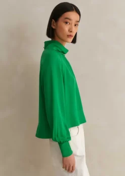 Online ME+EM Silk High Neck Raglan Sleeve Top Spring Green
