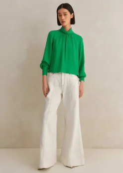 Online ME+EM Silk High Neck Raglan Sleeve Top Spring Green