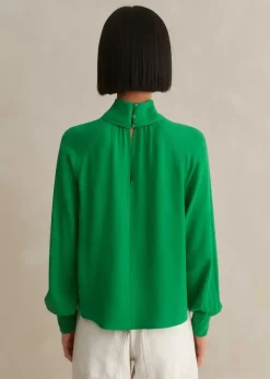 Online ME+EM Silk High Neck Raglan Sleeve Top Spring Green