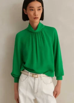 Online ME+EM Silk High Neck Raglan Sleeve Top Spring Green