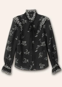 Outlet ME+EM Silk Organza Cherry Blossom Print Blouse Black/Light Cream