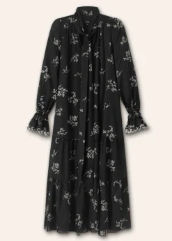 New ME+EM Silk Organza Cherry Blossom Print Maxi Dress Black/Light Cream