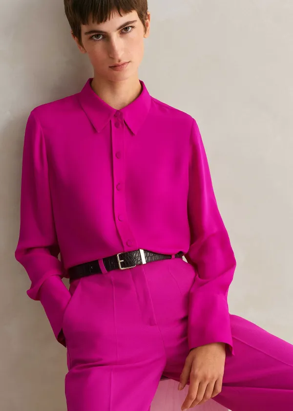 ME+EM Silk Pop Colour Shirt Electric Pink