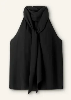 Outlet ME+EM Silk Pussybow Halterneck Top Black