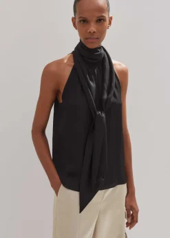 Outlet ME+EM Silk Pussybow Halterneck Top Black
