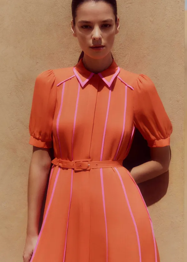 Discount ME+EM Silk Short Sleeve Maxi Dress + Belt Orange Zing/Ultra Pink