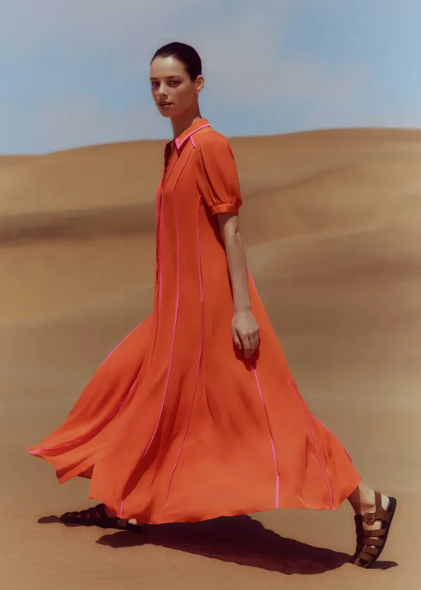 Discount ME+EM Silk Short Sleeve Maxi Dress + Belt Orange Zing/Ultra Pink