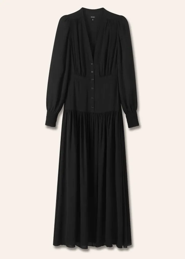Sale ME+EM Silk Statement V-Neck Maxi Dress + Belt Black
