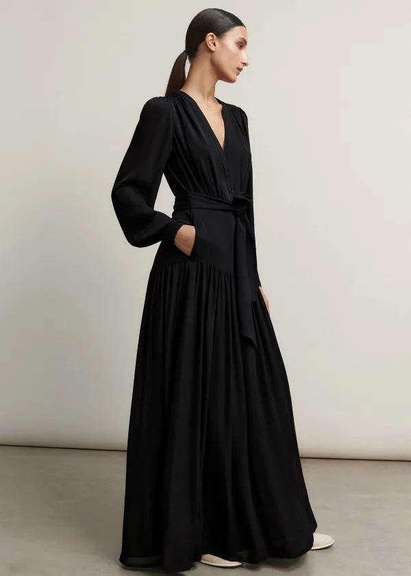 Sale ME+EM Silk Statement V-Neck Maxi Dress + Belt Black