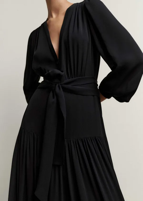 Sale ME+EM Silk Statement V-Neck Maxi Dress + Belt Black