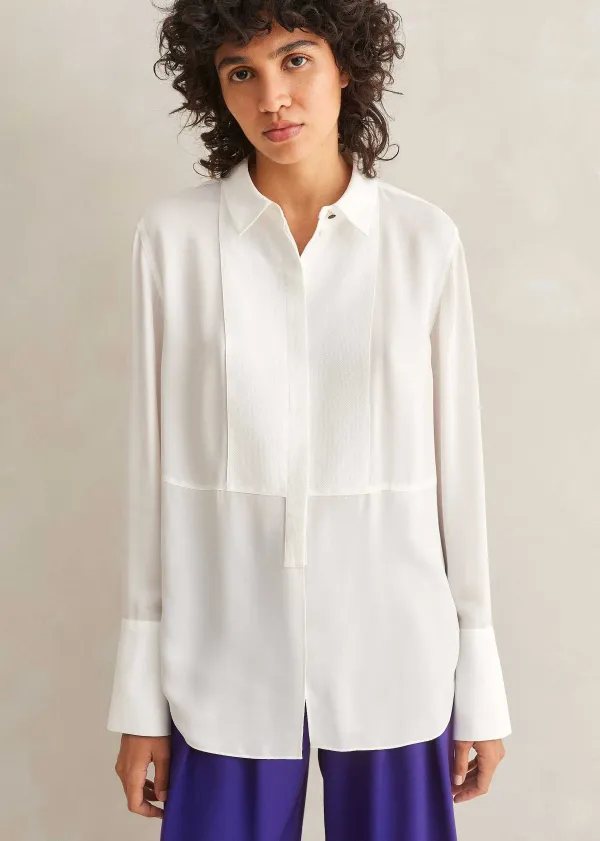 Sale ME+EM Silk Tux Shirt Soft White