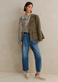 ME+EM Silk-Blend Devor Confetti Print Blouse Cream/Pink/Multi