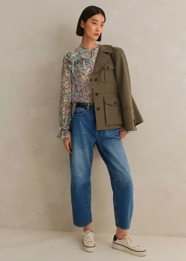 ME+EM Silk-Blend Devor Confetti Print Blouse Cream/Pink/Multi