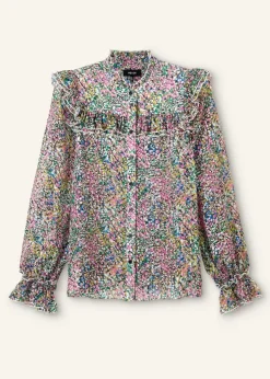 ME+EM Silk-Blend Devor Confetti Print Blouse Cream/Pink/Multi