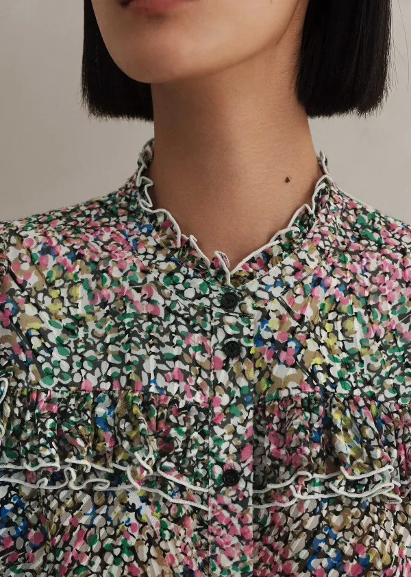 ME+EM Silk-Blend Devor Confetti Print Blouse Cream/Pink/Multi
