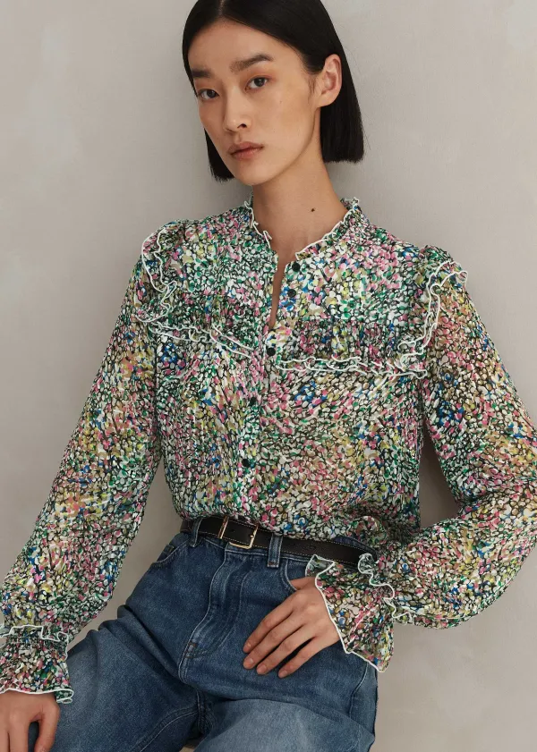ME+EM Silk-Blend Devor Confetti Print Blouse Cream/Pink/Multi