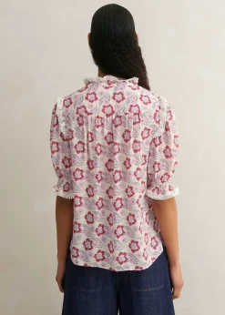 Best ME+EM Silk-Blend Floral Swirl Print Top Light Cream/Purple/Coral
