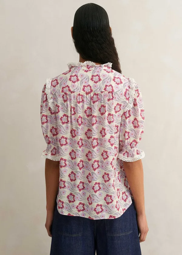 Best ME+EM Silk-Blend Floral Swirl Print Top Light Cream/Purple/Coral