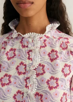 Best ME+EM Silk-Blend Floral Swirl Print Top Light Cream/Purple/Coral